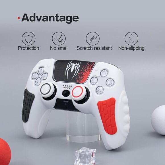 White PS5 Spider Grip Case Cover + Thumb Grips Set Silicone Anti-Slip DualSense - Picture 2 of 3